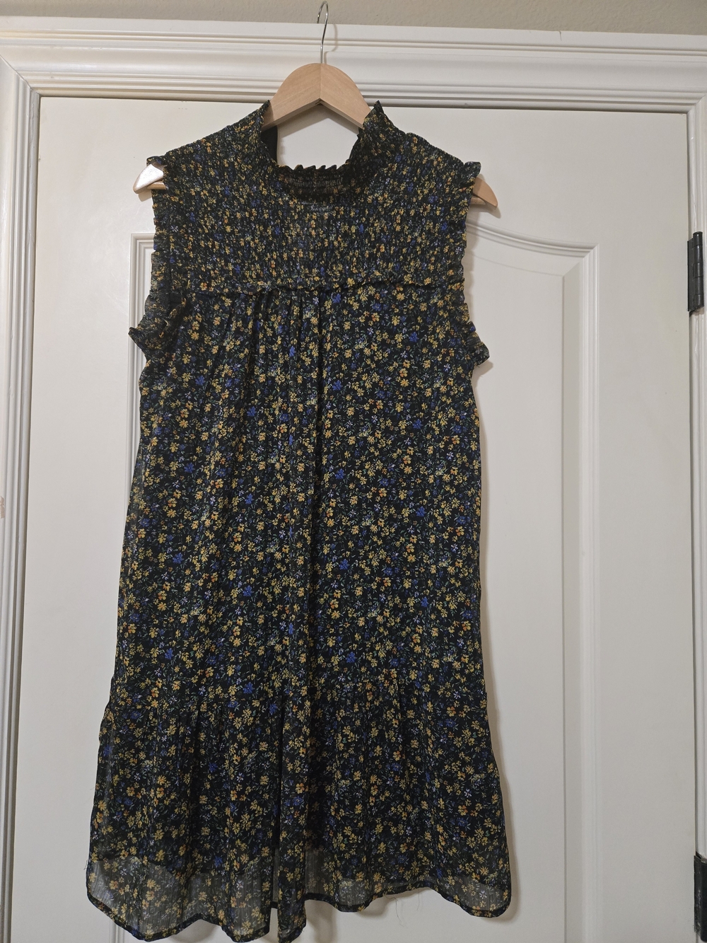 wild fable Black Floral Smocked Mini Dress with Yellow & Blue Flowers